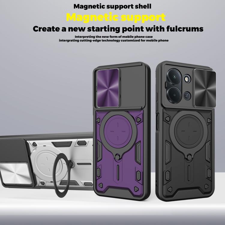 For Redmi 15C 5G / 4G EU 173mm CD Texture Sliding Camshield Magnetic Holder Phone Case