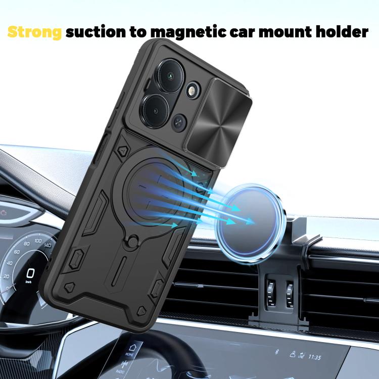 For Redmi 15C 5G / 4G EU 173mm CD Texture Sliding Camshield Magnetic Holder Phone Case