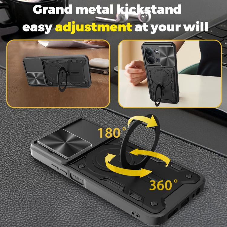 For Redmi 15C 5G / 4G EU 173mm CD Texture Sliding Camshield Magnetic Holder Phone Case