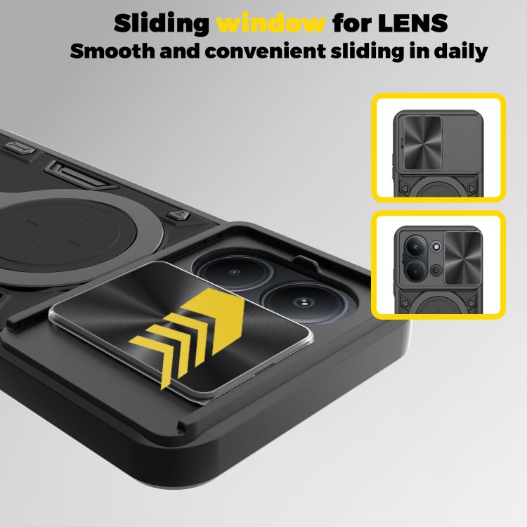 For Redmi 15C 5G / 4G EU 173mm CD Texture Sliding Camshield Magnetic Holder Phone Case
