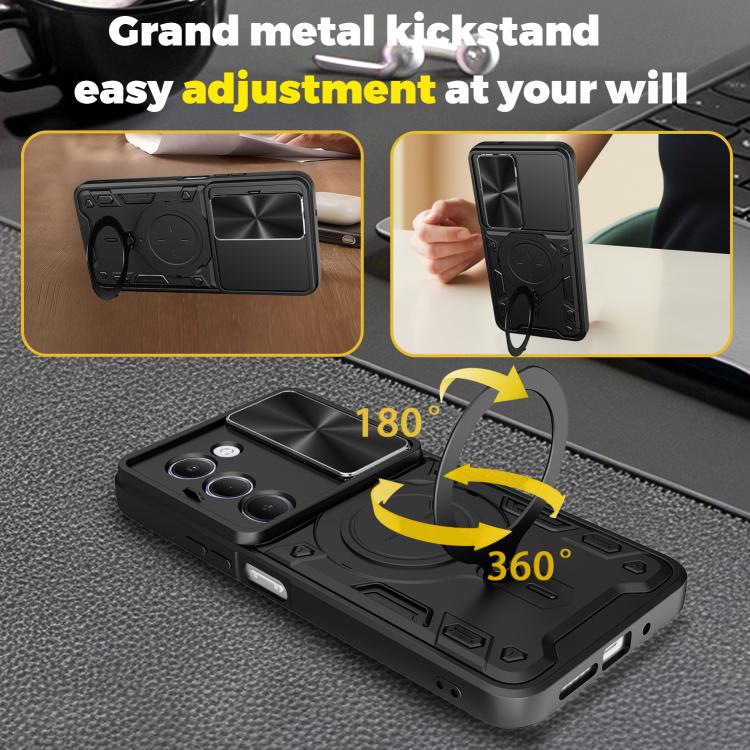 For Redmi 15 5G / 4G EU 171mm CD Texture Sliding Camshield Magnetic Holder Phone Case