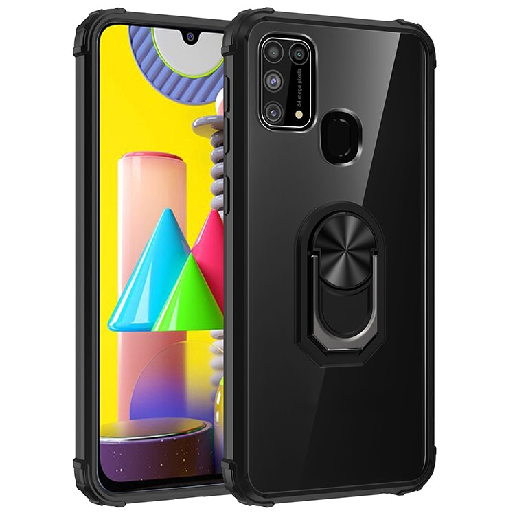 For Samsung Galaxy M31 Shockproof Transparent TPU + Acrylic Protective Case with Ring Holder