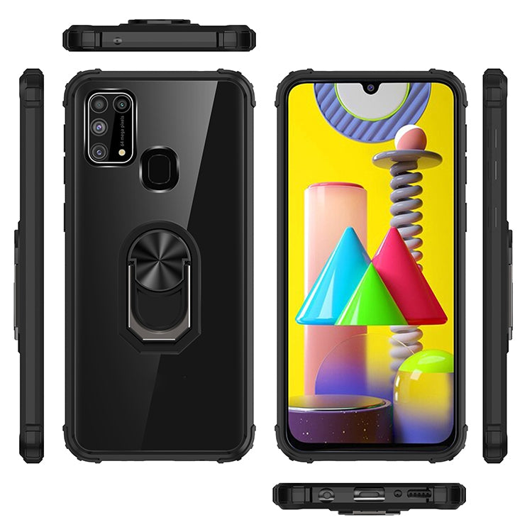 For Samsung Galaxy M31 Shockproof Transparent TPU + Acrylic Protective Case with Ring Holder