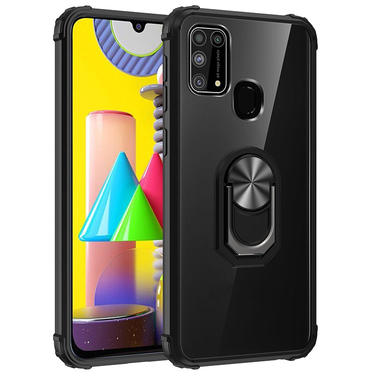 For Samsung Galaxy M31 Shockproof Transparent TPU + Acrylic Protective Case with Ring Holder