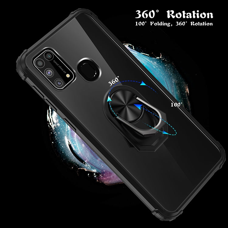 For Samsung Galaxy M31 Shockproof Transparent TPU + Acrylic Protective Case with Ring Holder
