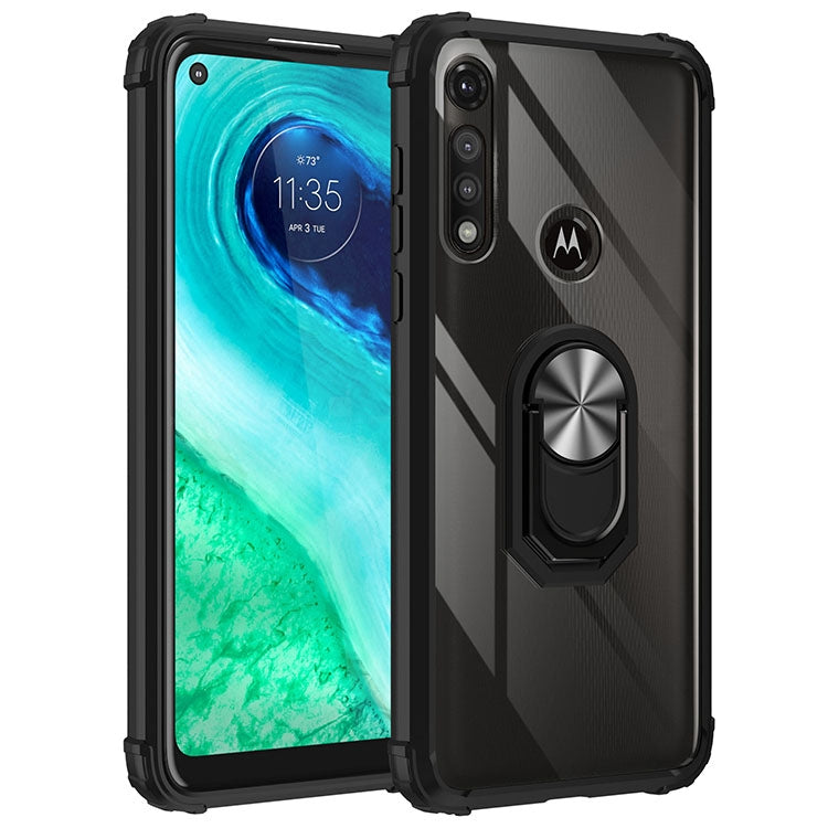 For Motorola Moto G Fast Shockproof Transparent TPU + Acrylic Protective Case with Ring Holder