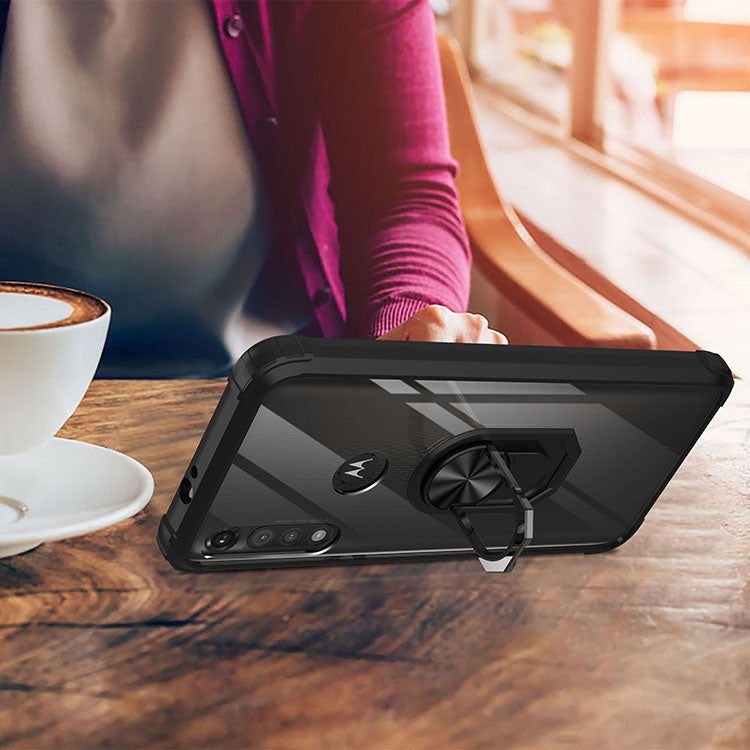 For Motorola Moto G Fast Shockproof Transparent TPU + Acrylic Protective Case with Ring Holder