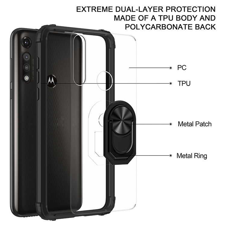 For Motorola Moto G Fast Shockproof Transparent TPU + Acrylic Protective Case with Ring Holder