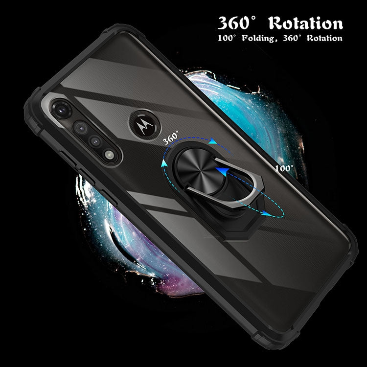 For Motorola Moto G Fast Shockproof Transparent TPU + Acrylic Protective Case with Ring Holder