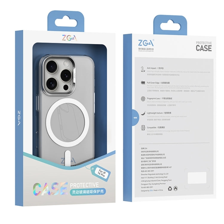 For iPhone 16 Pro ZGA Magsafe Clear PC Tempered Glass Phone Case