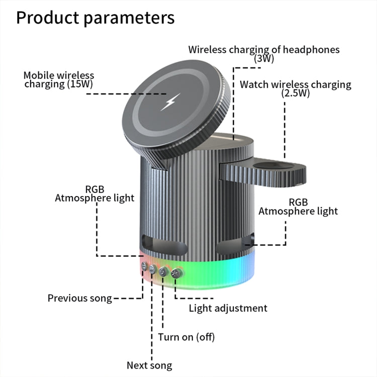 H61 15W 4 in 1 Multifunctional Foldable Wireless Charger Bluetooth Speaker