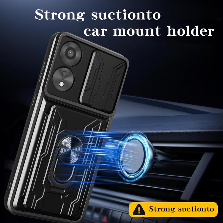 For OPPO A78 4G Global Sliding Camshield TPU+PC Phone Case with Card Slot