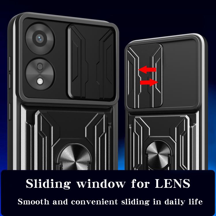 For OPPO A78 4G Global Sliding Camshield TPU+PC Phone Case with Card Slot