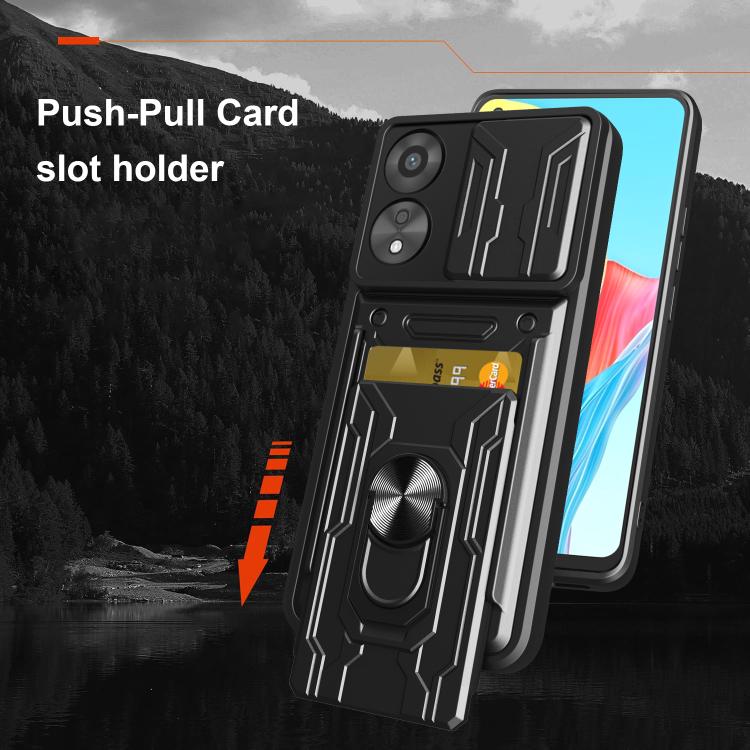 For OPPO A78 4G Global Sliding Camshield TPU+PC Phone Case with Card Slot