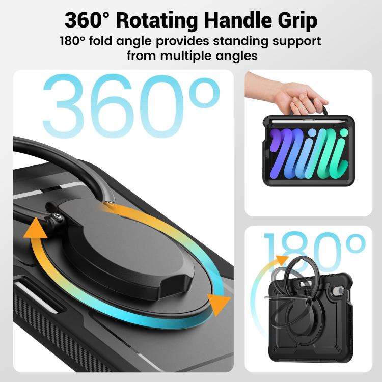 For iPad mini 2024 / mini 6 Honeycomb Hybrid Tablet Case with Handle Holder & Strap
