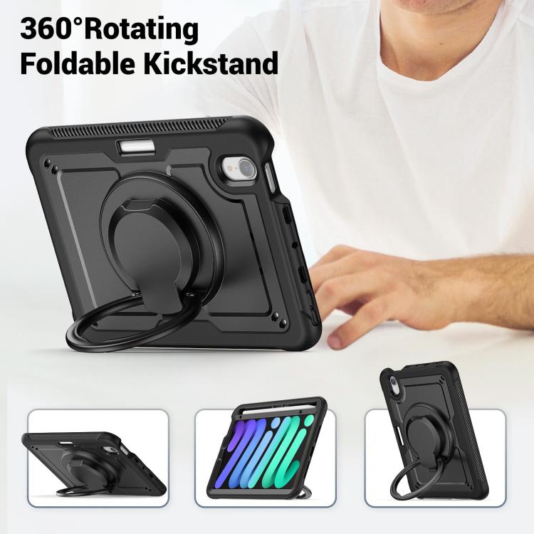 For iPad mini 2024 / mini 6 Honeycomb Hybrid Tablet Case with Handle Holder & Strap