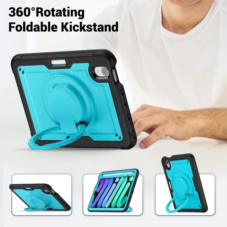 For iPad mini 2024 / mini 6 Honeycomb Hybrid Tablet Case with Handle Holder & Strap