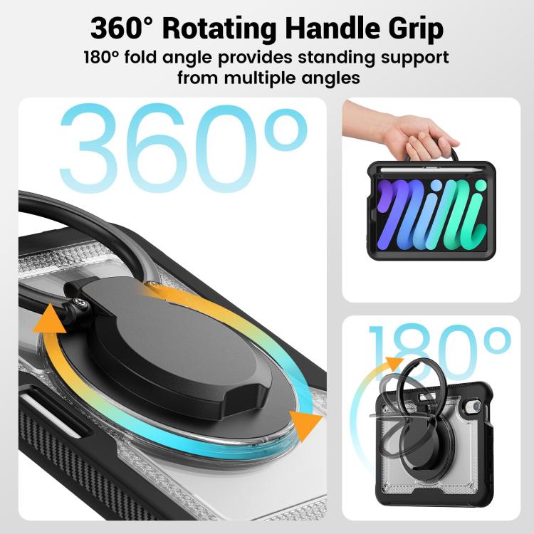 For iPad mini 2024 / mini 6 Honeycomb Hybrid Tablet Case with Handle Holder & Strap
