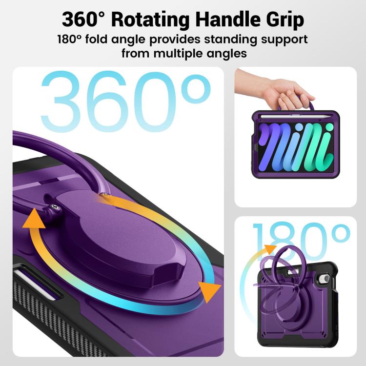 For iPad mini 2024 / mini 6 Honeycomb Hybrid Tablet Case with Handle Holder & Strap