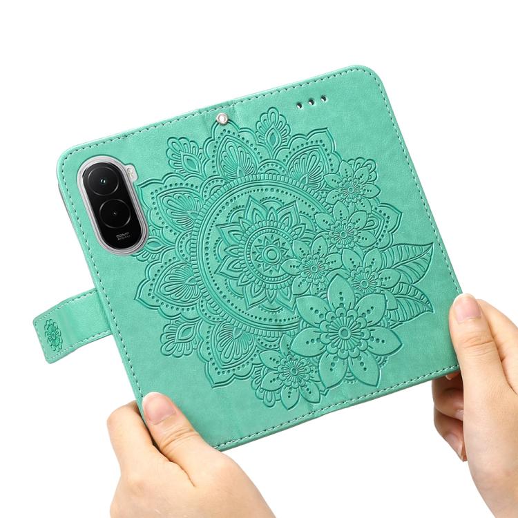 For Xiaomi Poco M7 4G 169mm Seven-petal Flowers Embossing Leather Phone Case