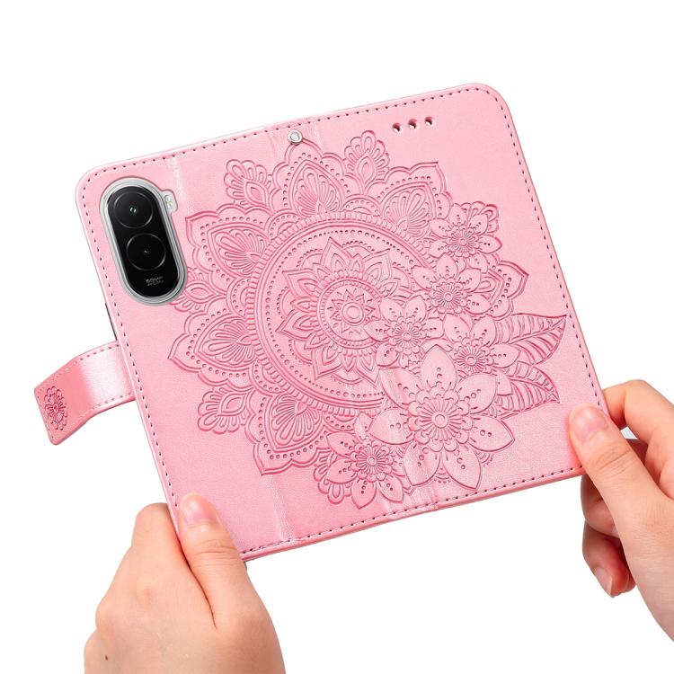 For Xiaomi Poco M7 4G 171mm Seven-petal Flowers Embossing Leather Phone Case