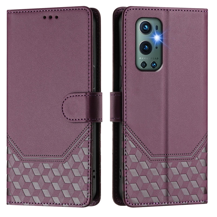 For OnePlus 9 Pro Honeycomb Embossing RFID Leather Phone Case