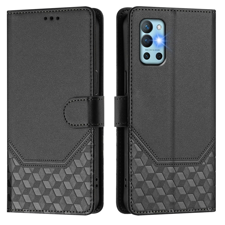 For OnePlus 9R Honeycomb Embossing RFID Leather Phone Case