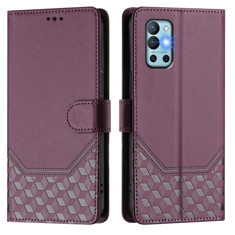 For OnePlus 9R Honeycomb Embossing RFID Leather Phone Case
