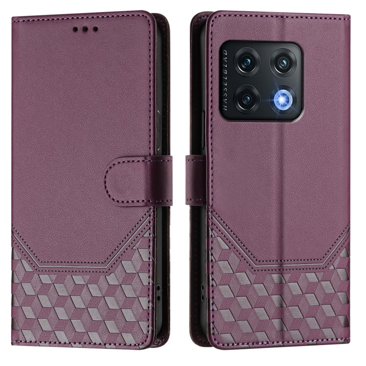 For OnePlus 10 Pro 5G Honeycomb Embossing RFID Leather Phone Case