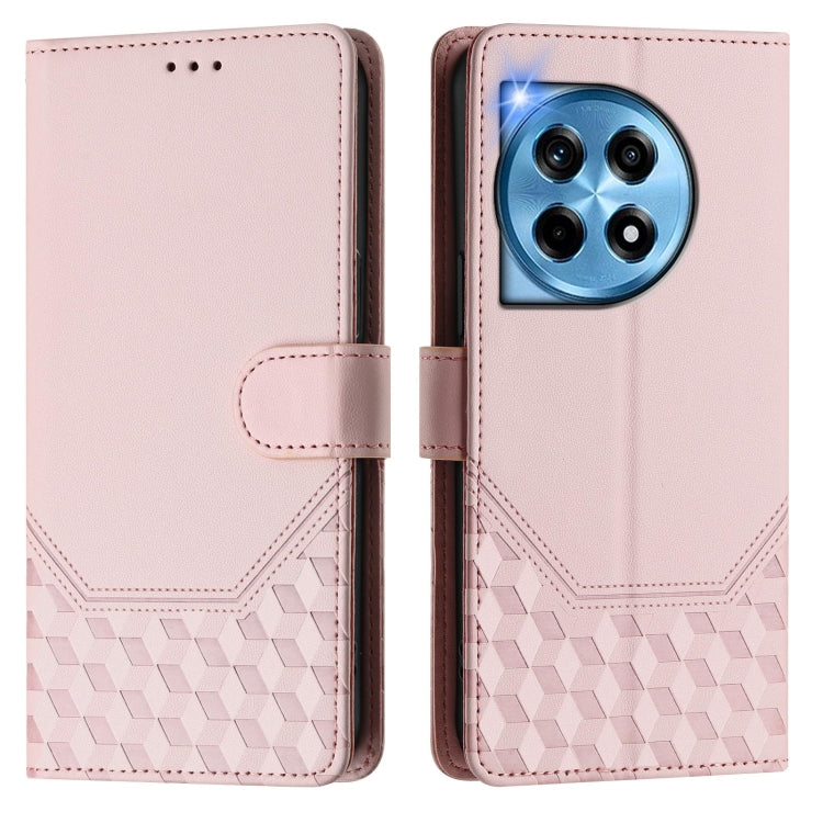 For OnePlus 12 5G Global Honeycomb Embossing RFID Leather Phone Case