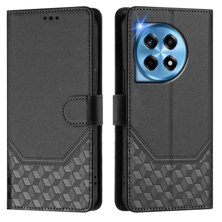 For OnePlus 12 5G Global Honeycomb Embossing RFID Leather Phone Case