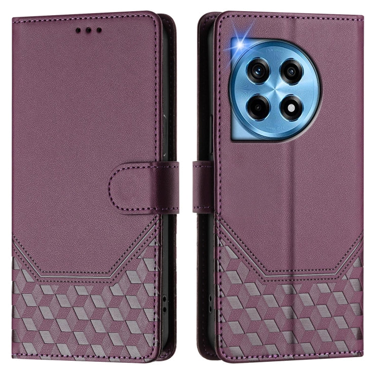 For OnePlus 12 5G Global Honeycomb Embossing RFID Leather Phone Case