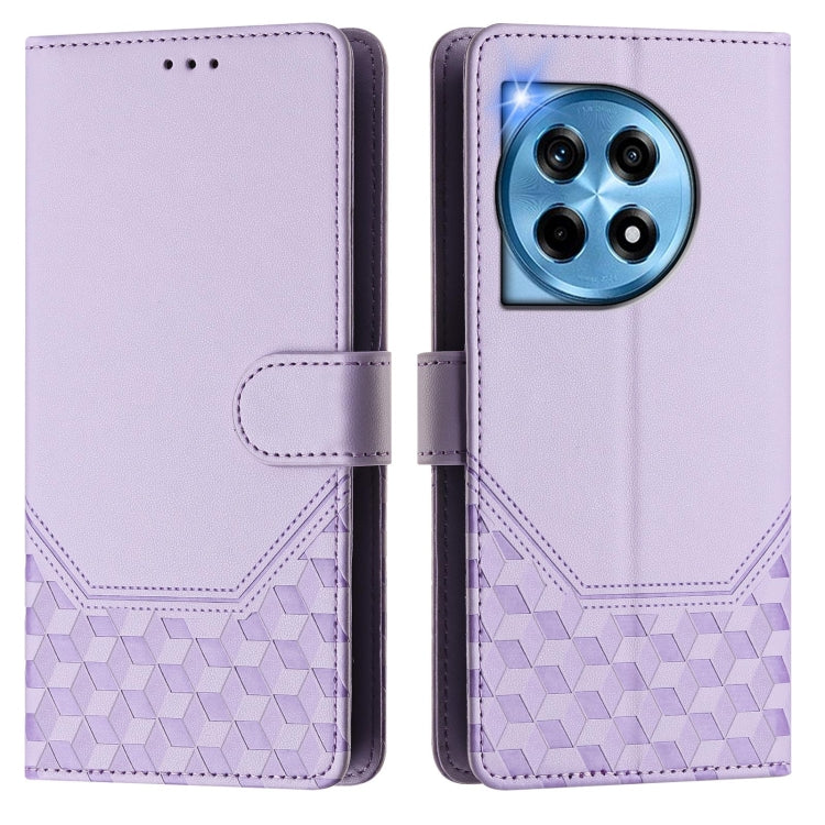 For OnePlus 12R 5G Global Honeycomb Embossing RFID Leather Phone Case
