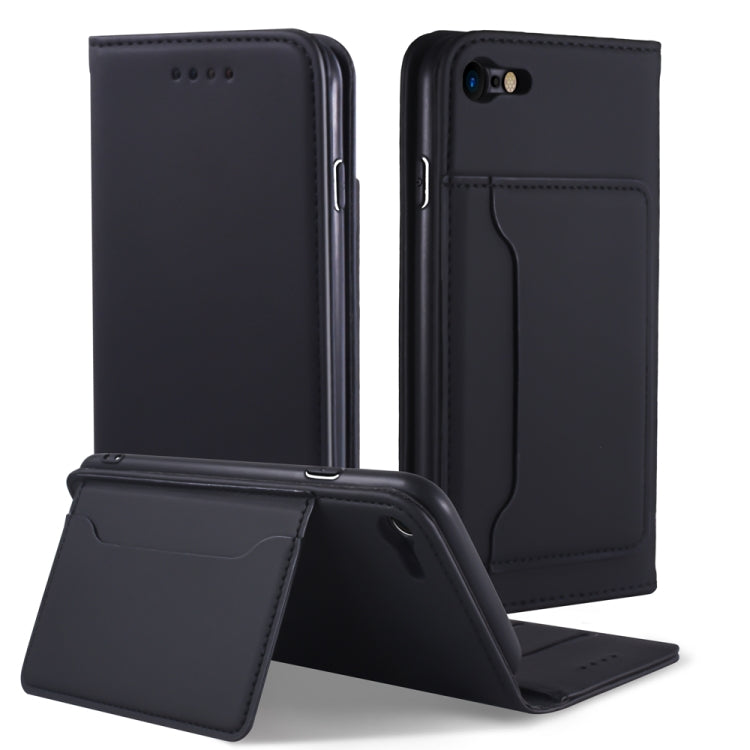 For iPhone SE 2022 / SE 2020 / 8 / 7 Strong Magnetism Shockproof Horizontal Flip Liquid Feel Leather Case with Holder & Card Slots & Wallet