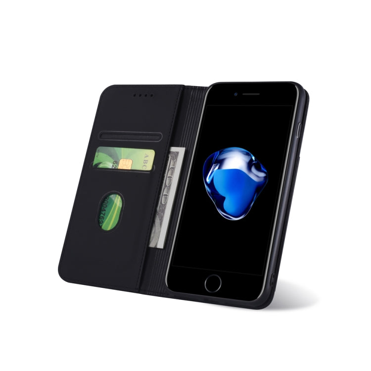 For iPhone SE 2022 / SE 2020 / 8 / 7 Strong Magnetism Shockproof Horizontal Flip Liquid Feel Leather Case with Holder & Card Slots & Wallet