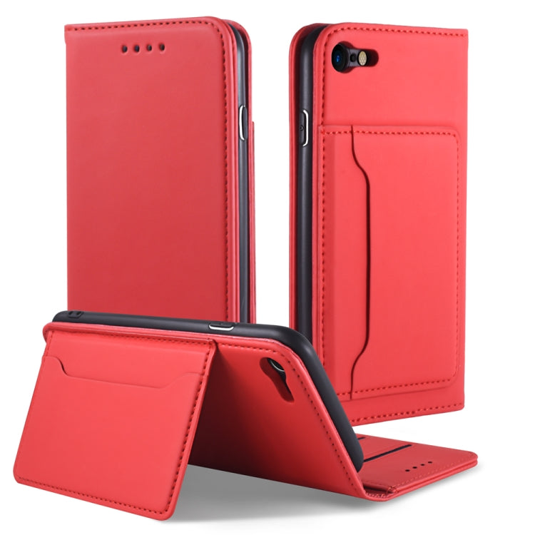 For iPhone SE 2022 / SE 2020 / 8 / 7 Strong Magnetism Shockproof Horizontal Flip Liquid Feel Leather Case with Holder & Card Slots & Wallet