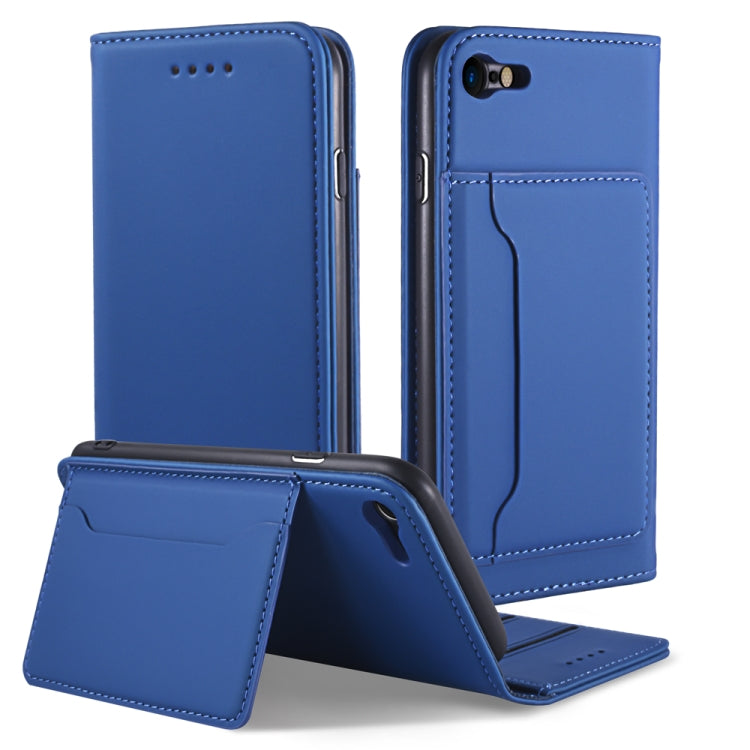 For iPhone SE 2022 / SE 2020 / 8 / 7 Strong Magnetism Shockproof Horizontal Flip Liquid Feel Leather Case with Holder & Card Slots & Wallet