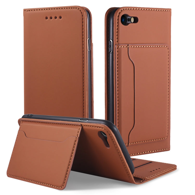 For iPhone SE 2022 / SE 2020 / 8 / 7 Strong Magnetism Shockproof Horizontal Flip Liquid Feel Leather Case with Holder & Card Slots & Wallet