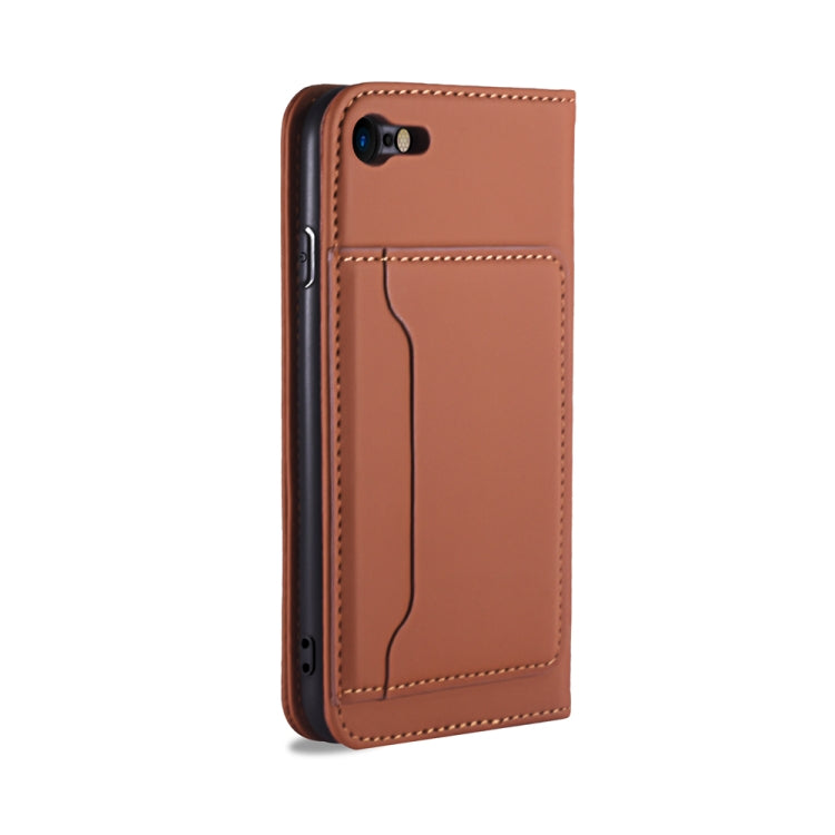 For iPhone SE 2022 / SE 2020 / 8 / 7 Strong Magnetism Shockproof Horizontal Flip Liquid Feel Leather Case with Holder & Card Slots & Wallet