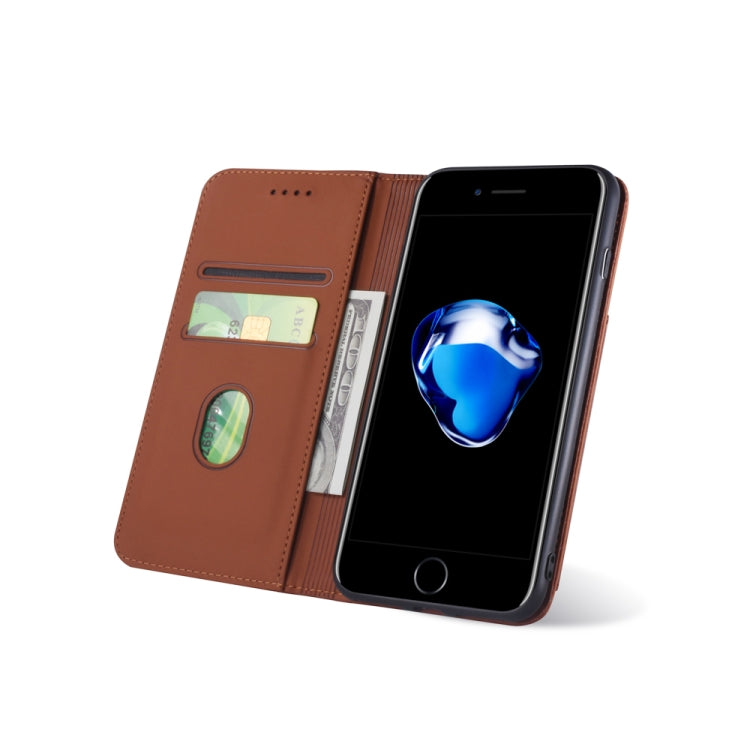 For iPhone SE 2022 / SE 2020 / 8 / 7 Strong Magnetism Shockproof Horizontal Flip Liquid Feel Leather Case with Holder & Card Slots & Wallet