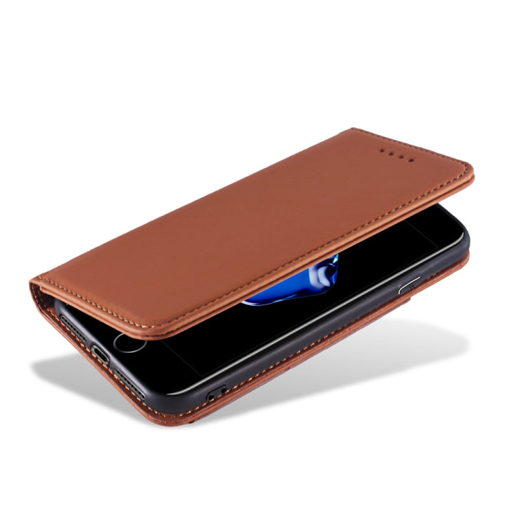 For iPhone SE 2022 / SE 2020 / 8 / 7 Strong Magnetism Shockproof Horizontal Flip Liquid Feel Leather Case with Holder & Card Slots & Wallet