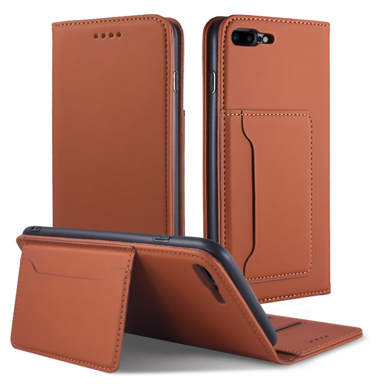For iPhone 8 Plus / 7 Plus Strong Magnetism Shockproof Horizontal Flip Liquid Feel Leather Case with Holder & Card Slots & Wallet