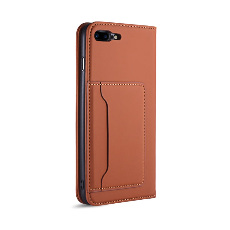 For iPhone 8 Plus / 7 Plus Strong Magnetism Shockproof Horizontal Flip Liquid Feel Leather Case with Holder & Card Slots & Wallet