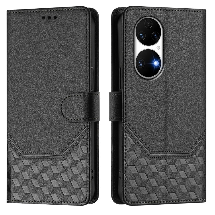For Huawei P50 Honeycomb Embossing RFID Leather Phone Case