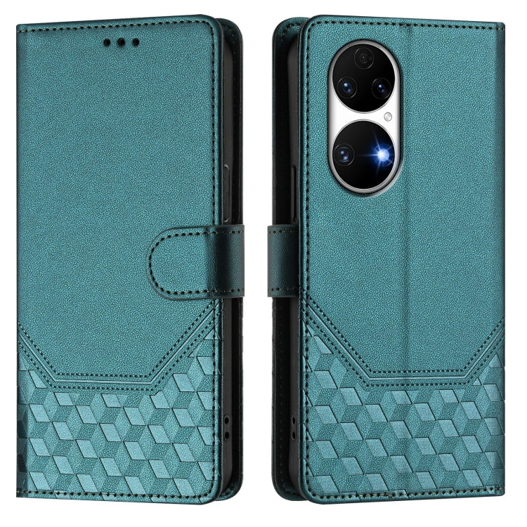 For Huawei P50 Honeycomb Embossing RFID Leather Phone Case