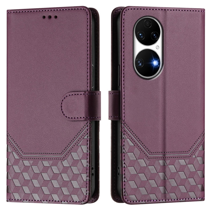 For Huawei P50 Honeycomb Embossing RFID Leather Phone Case