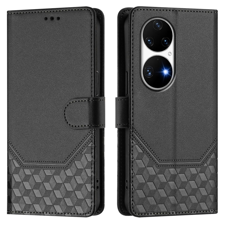 For Huawei P50 Pro Honeycomb Embossing RFID Leather Phone Case