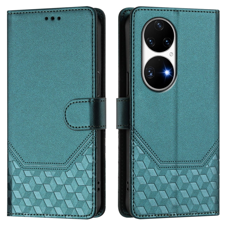 For Huawei P50 Pro Honeycomb Embossing RFID Leather Phone Case