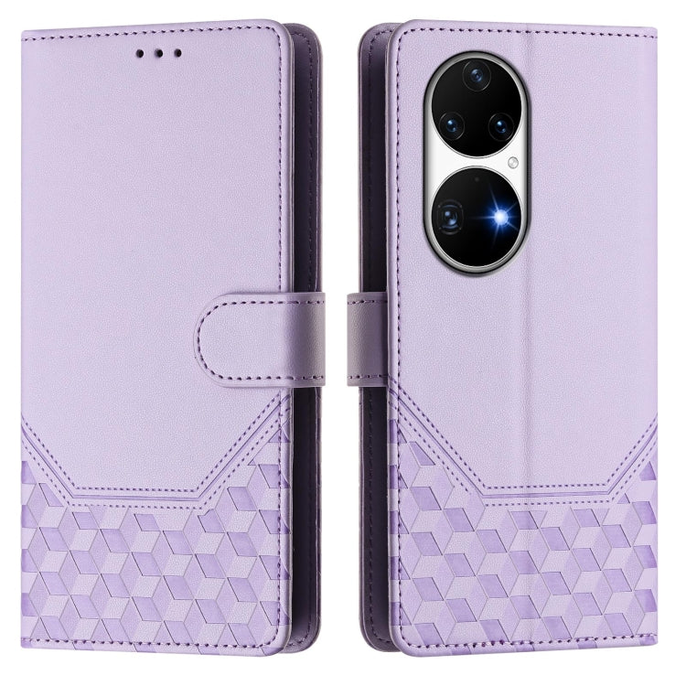 For Huawei P50 Pro Honeycomb Embossing RFID Leather Phone Case