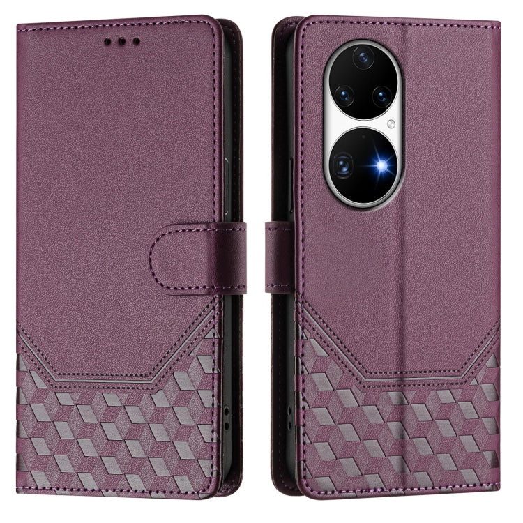 For Huawei P50 Pro Honeycomb Embossing RFID Leather Phone Case